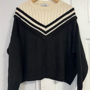 J.ING Black and Cream V-Neck Colorblock Sweater size S/M